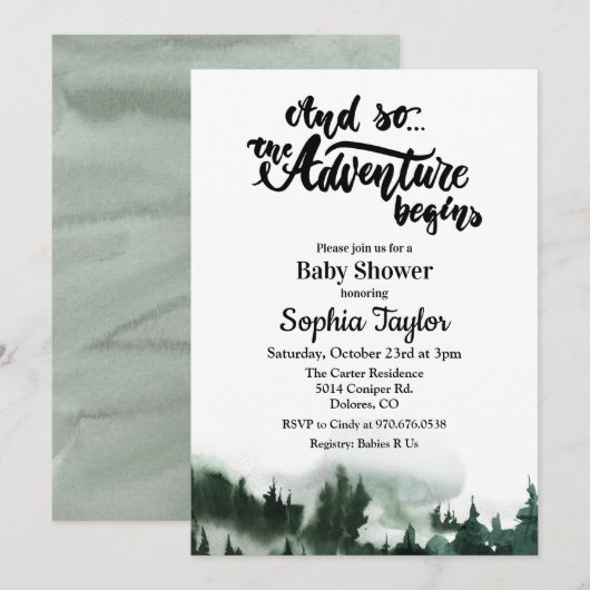 Het avontuur begint de Uitnodiging van het Baby sh (Voorkant / Achterkant)