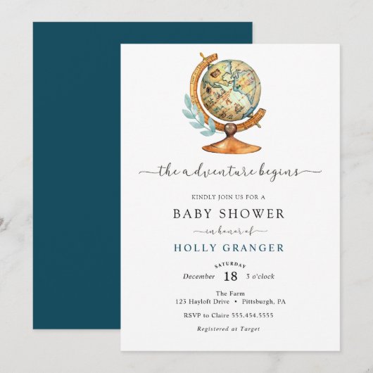 Het avontuur begint de Uitnodiging van het Baby sh (Voorkant / Achterkant)