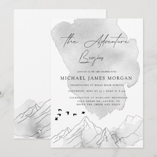 Het avontuur begint Elegante diploma-uitnodiging Kaart (Voorkant / Achterkant)