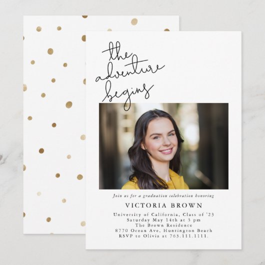 Het avontuur begint Graduation Party Foto Kaart (Voorkant / Achterkant)