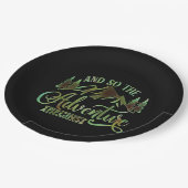 Het avontuur begint, grappige avonturier papieren bordje (Gekanteld)