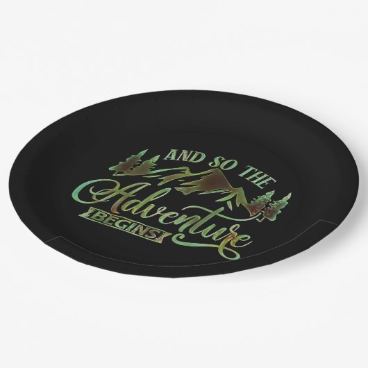 Het avontuur begint, grappige avonturier papieren bordje (Gekanteld)