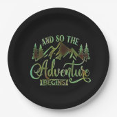 Het avontuur begint, grappige avonturier papieren bordje (Voorkant)
