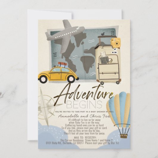Het avontuur begint het Baby shower van de Kaart v (Voorkant)