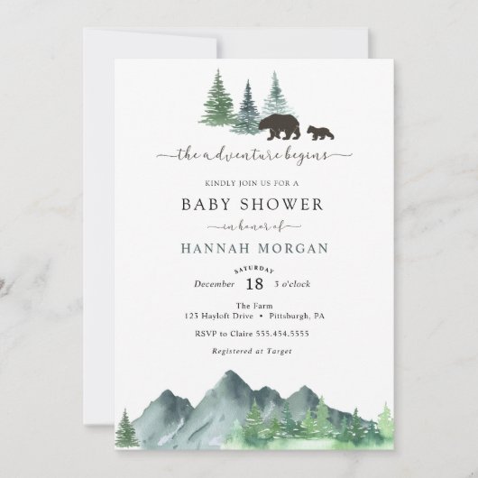 Het avontuur begint het Baby shower van het Beer Kaart (Voorkant)