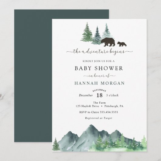 Het avontuur begint het Baby shower van het Beer Kaart (Voorkant / Achterkant)