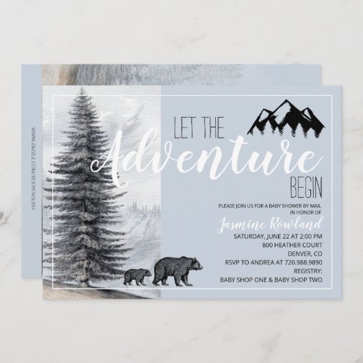 Het avontuur begint het Baby shower van het Beer W Kaart (Voorkant / Achterkant)