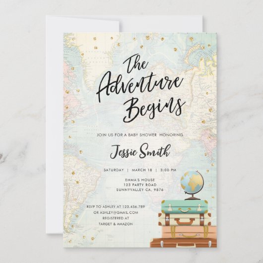 Het avontuur begint het Baby shower van reisparen Kaart (Voorkant)