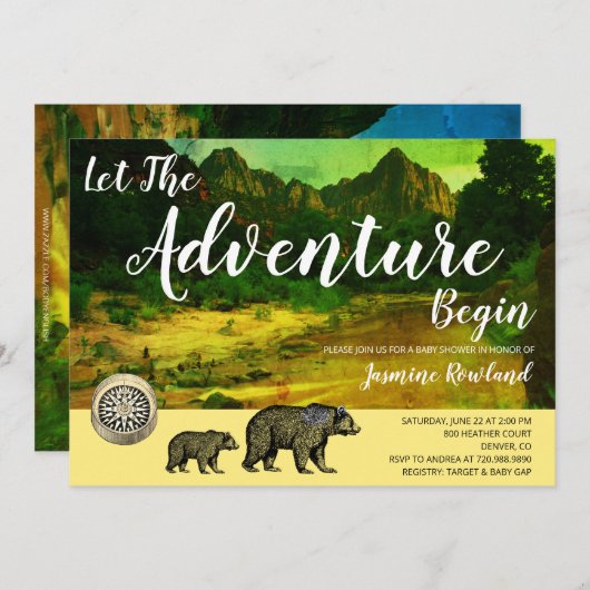 Het avontuur begint het Rustic Baby shower van de  Kaart (Voorkant / Achterkant)