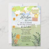 Het avontuur begint hete luchtballon 1e communie kaart (Voorkant)