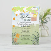 Het avontuur begint hete luchtballon 1e communie kaart (Staand voorkant)