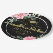 Het avontuur begint hete roze bloemenfeest Afstude Papieren Bordje (Gekanteld)