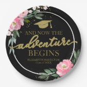 Het avontuur begint hete roze bloemenfeest Afstude Papieren Bordje (Voorkant)
