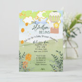 Het avontuur begint heteluchtballon baby shower kaart (Staand voorkant)