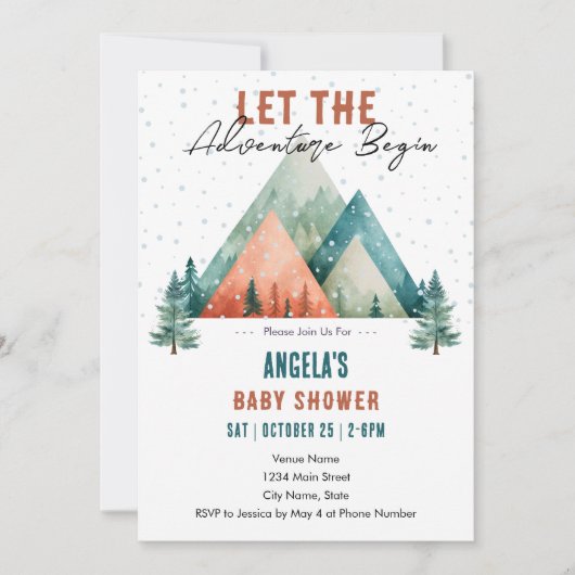 Het avontuur begint in het Winter Mountains Baby s Kaart (Voorkant)