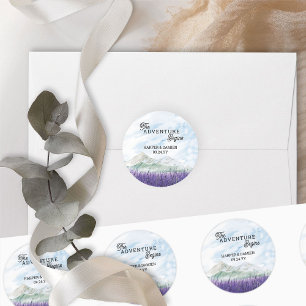 Het avontuur begint Lavendel Vallei Bruiloft Ronde Sticker