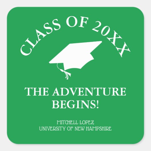 Het avontuur begint met Afstuderen Vierkante Sticker (Voorkant)