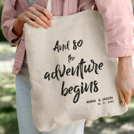 Het avontuur begint met bride en bruidend huwelijk tote bag