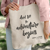 Het avontuur begint met bride en bruidend huwelijk tote bag