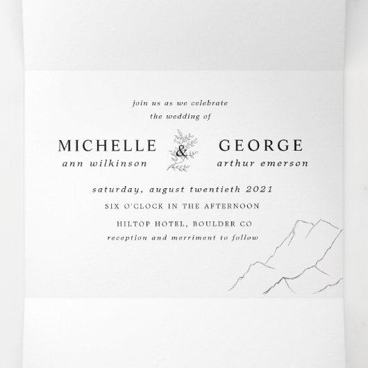 Het avontuur begint met een elegante bruiloft drieluik uitnodiging (Binnenkant midden)