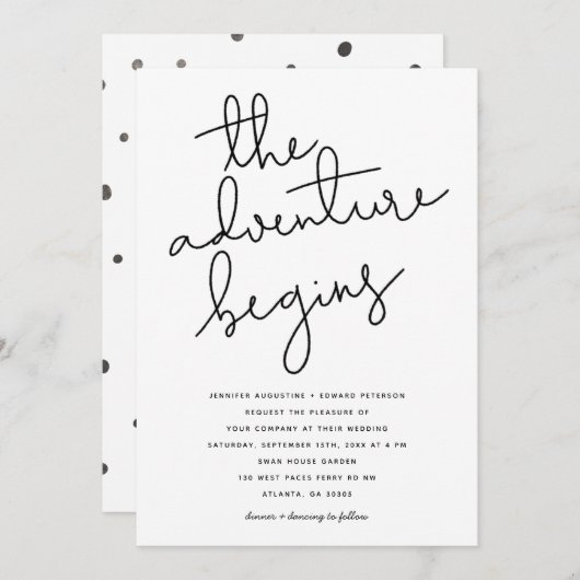 het avontuur begint met een moderne bruiloft kaart (Voorkant / Achterkant)