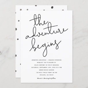 het avontuur begint met een moderne bruiloft kaart