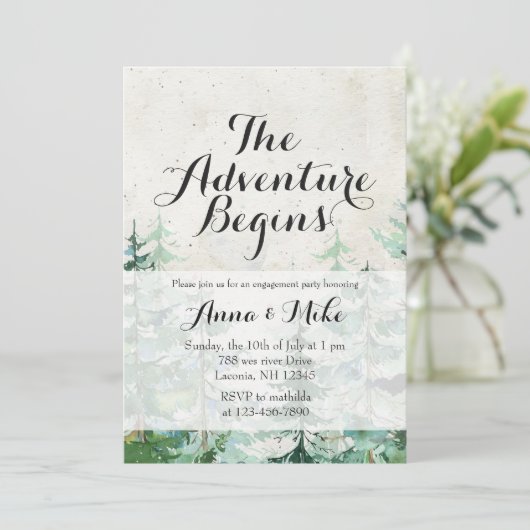 Het avontuur begint met een rustiek verlovingsfees kaart (Staand voorkant)