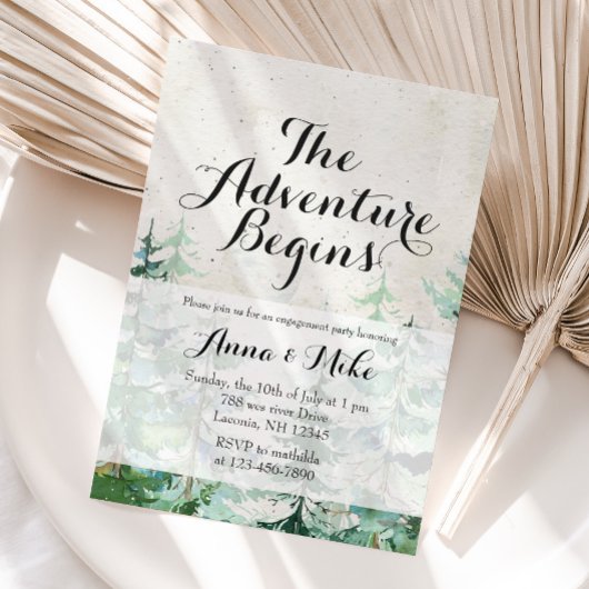 Het avontuur begint met een rustiek verlovingsfees kaart