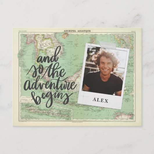 Het avontuur begint met foto-afstuderen invullen uitnodiging briefkaart (Voorkant)