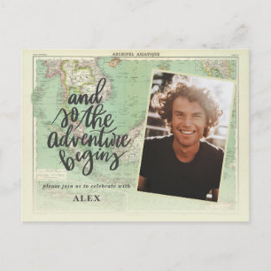 Het avontuur begint met foto-afstuderen uitnodiging briefkaart