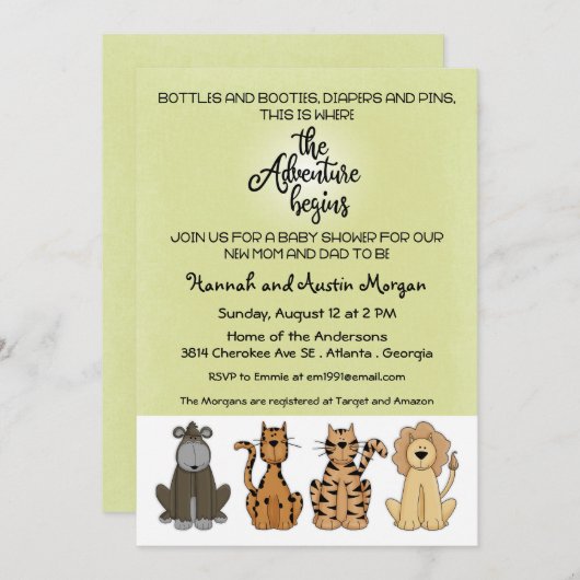 Het avontuur begint met het Baby shower van paren Kaart (Voorkant / Achterkant)