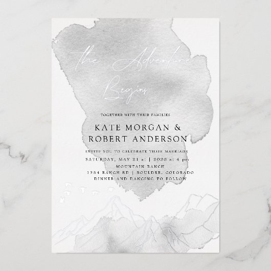 Het avontuur begint met het elegante huwelijk folie uitnodiging (Voorkant)