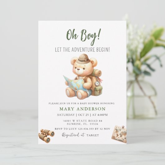 Het avontuur begint met het Schattigee Beer Summer Kaart (Staand voorkant)