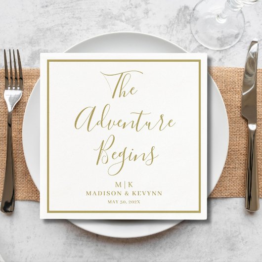 Het avontuur begint minimaal | bruiloftsservetten servet