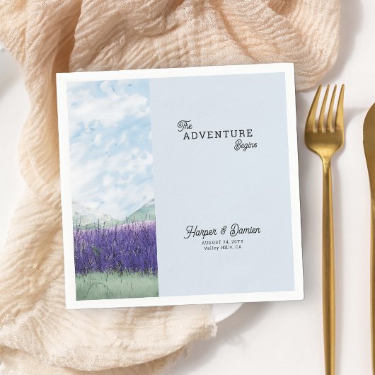 Het avontuur begint Mountain Lavender bruiloft Servet