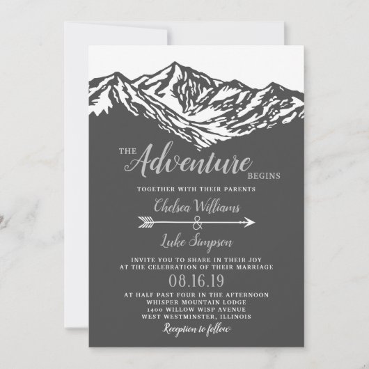 Het avontuur begint Mountain Wedding Grey Kaart (Voorkant)
