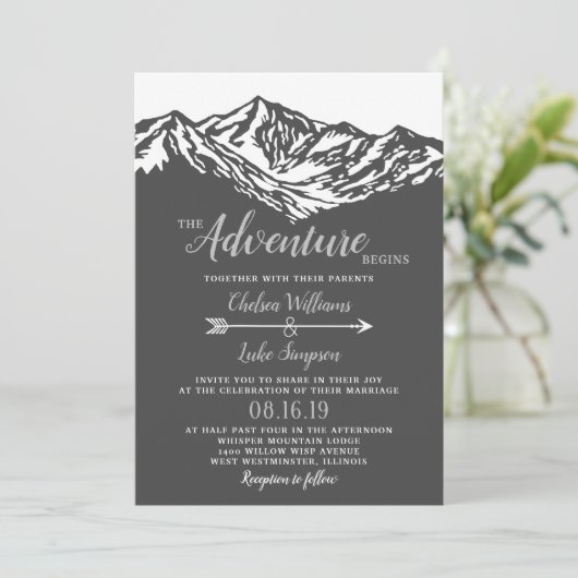Het avontuur begint Mountain Wedding Grey Kaart (Staand voorkant)