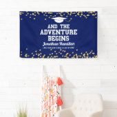 Het avontuur begint Navy Blue Afstudeerder Party Spandoek (Insitu)