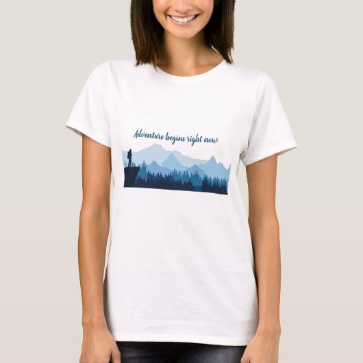 Het avontuur begint nu met reiscitaat t-shirt (Voorkant)