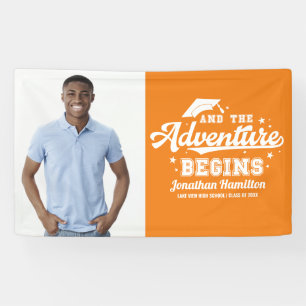Het avontuur begint Oranje Grad-feestfoto Spandoek