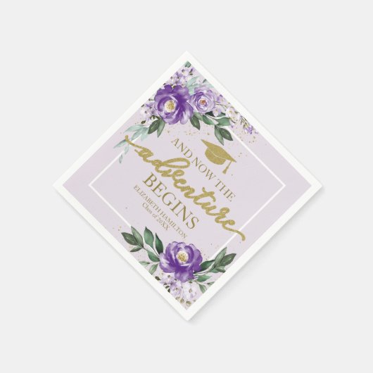 Het avontuur begint Paarse bloemenfeest Afstudeerd Servet (Hoek)