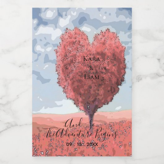 Het avontuur begint romantische bruiloft mini wijn etiket (Enkel label)