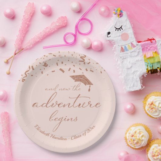 Het avontuur begint Roos Gold Graduation Party Papieren Bordje (Feest)