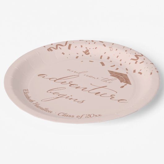 Het avontuur begint Roos Gold Graduation Party Papieren Bordje (Gekanteld)