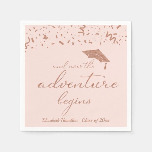 Het avontuur begint Roos Gold Graduation Party Servet (Voorkant)