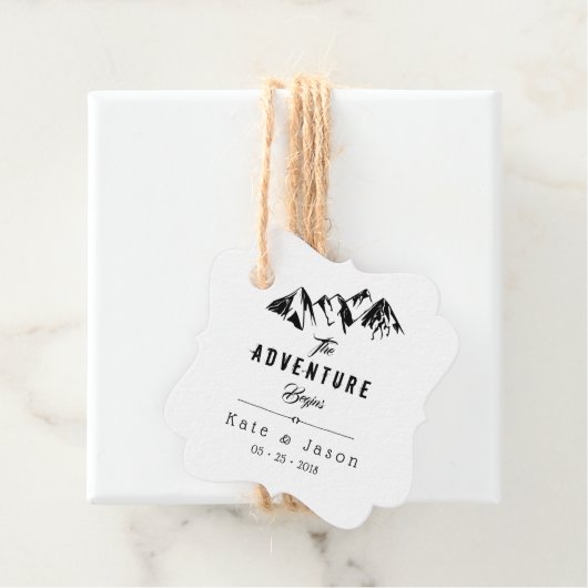 Het avontuur begint rustieke bruiloft bedankjes labels (In situ)