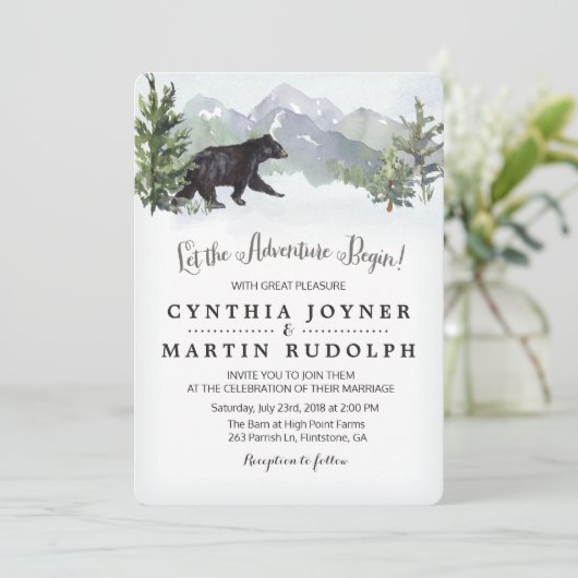 Het avontuur begint rustieke bruiloft uitnodiging (Staand voorkant)