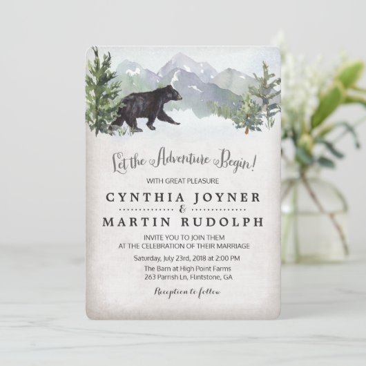 Het avontuur begint rustieke bruiloft uitnodiging (Staand voorkant)