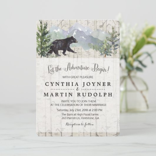 Het avontuur begint rustieke bruiloft uitnodiging (Staand voorkant)