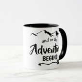 Het avontuur begint Trendy Black en White Mok (Voorkant rechts)